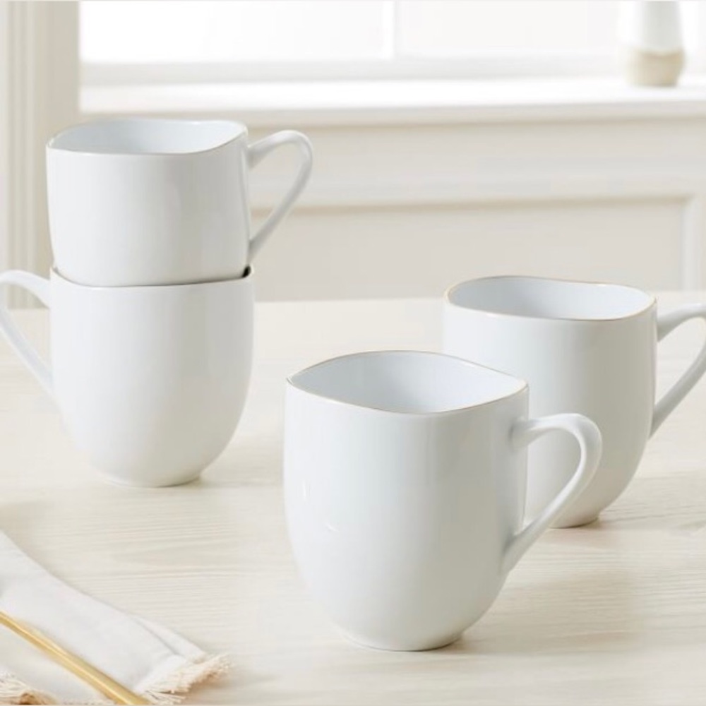 West Elm Porcelain Mugs with Gold Rim (set of 4)
